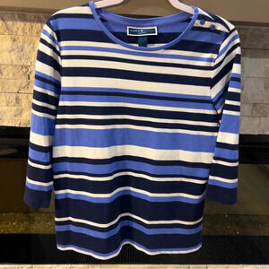 Karen Scott blue striped cotton blend shirt Large